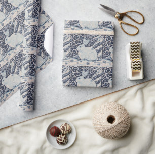 Het het originele Blauw & Wit van het Konijn van Cadeaupapier