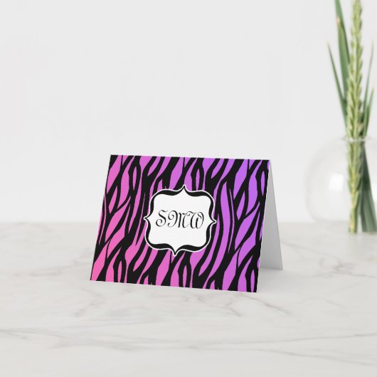 Het hete Paarse/Roze Gestreepte Monogram van Notitiekaartje (Voorkant)