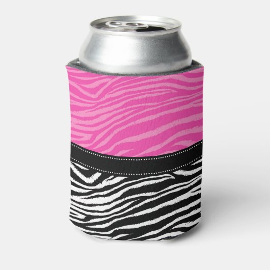 Het hete Roze & Zwarte Gestreepte Patroon van het Blikjeskoeler (Blikje Achterkant)