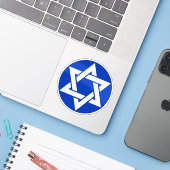 Het hexagram (wit op blauw) sticker (Laptop met iPhone)