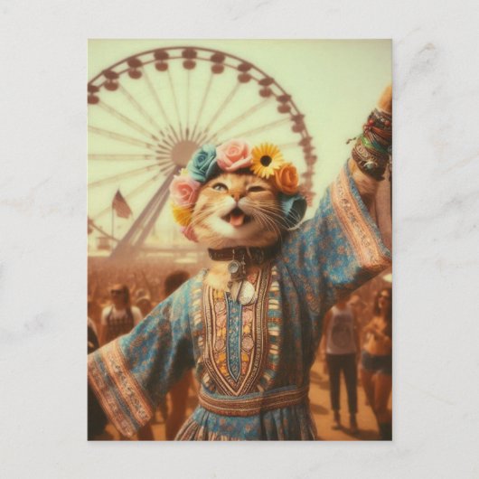 Het Hippie Kat Briefkaart (Voorkant)