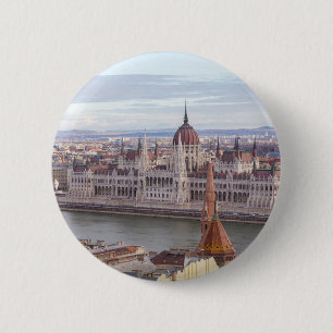 Het Hongaarse Parlement Boedapest tegen dag Ronde Button 5,7 Cm