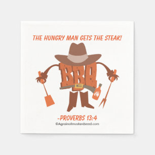 Het hongerige man krijgt het steak-spreekwoord 13: servetten