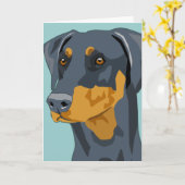 Het Hoofd van Doberman, Blauw, Uncropped Kaart (Gele Bloem)