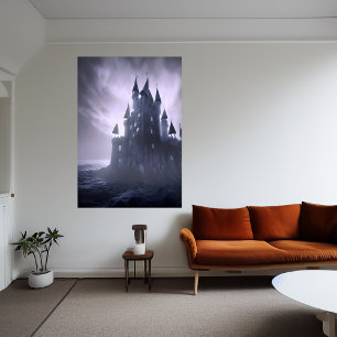 Het horrorkasteel in het zee AI Art Poster