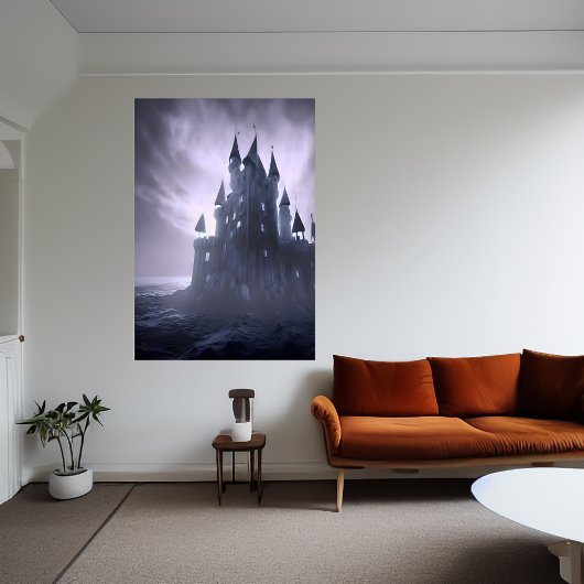 Het horrorkasteel in het zee | AI Art Poster