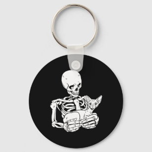 Het houden van Cat Funny Halloween Skull Sphynx Ca Sleutelhanger