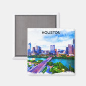 Het Houston Texas Panorama Uitzicht Magneet (Voorkant / Achterkant)