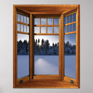 Het houten Landschap van de Winter van de Erker - Poster