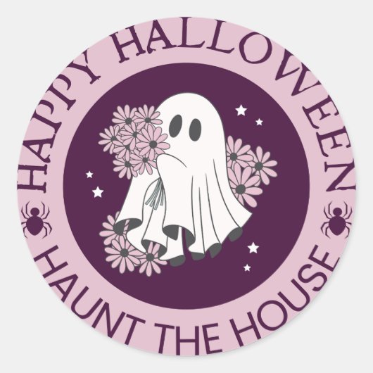 Het huis achtervolgen Happy Halloween Ronde Sticker (Voorkant)