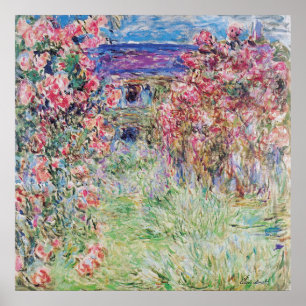 Het huis in de tuin van het roos door Claude Monet Poster