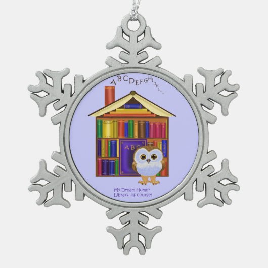 Het Huis van de droom - Bibliotheek! Tin Sneeuwvlok Ornament (Voorkant)