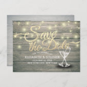 Het huwelijk bewaart de Datum Champagne Glasses Wo Aankondigingskaart (Voorkant / Achterkant)