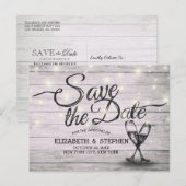 Het huwelijk bewaart de Datum Champagne Glasses Wo Aankondigingskaart (Voorkant / Achterkant)