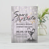 Het huwelijk bewaart de Datum Champagne Glasses Wo Save The Date (Staand voorkant)