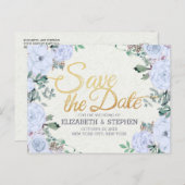 Het huwelijk bewaart de Datum Elegant Floral Gold Aankondigingskaart (Voorkant / Achterkant)