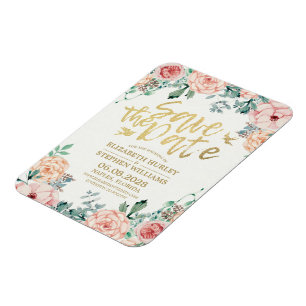 Het huwelijk bewaart de Datum Elegant Floral koord Magneet