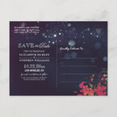 Het huwelijk bewaart de Datum Floral Paarse Koord Aankondigingskaart (Achterkant)