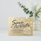 Het huwelijk bewaart de Datum Mason Jar String Lig Aankondigingskaart (Staand voorkant)