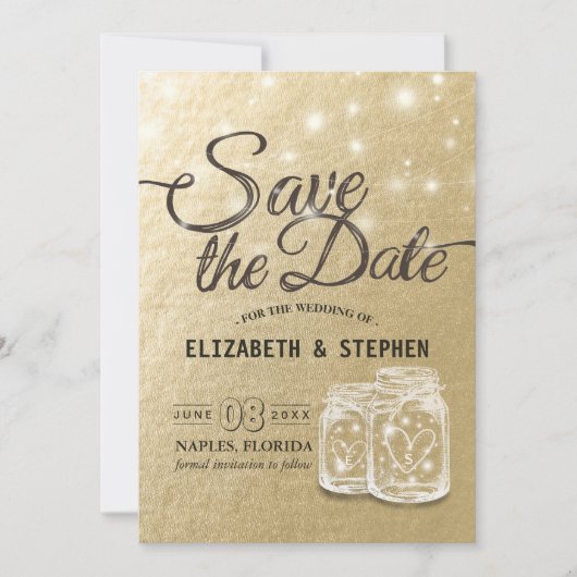 Het huwelijk bewaart de Datum Mason Jar String Lig Save The Date (Voorkant)