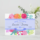 Het huwelijk bewaart de Datum Modern Blue Ribbon F Save The Date (Staand voorkant)