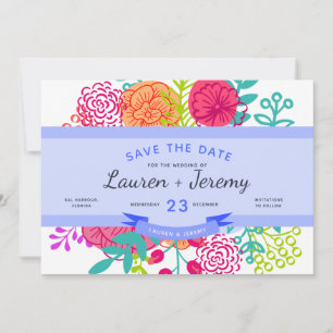 Het huwelijk bewaart de Datum Modern Blue Ribbon F Save The Date