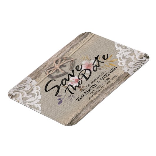 Het huwelijk bewaart de Datum Rustic Hoefijzer Bur Magneet (Linkerzijde)