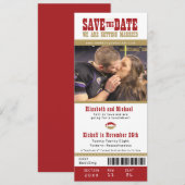 Het huwelijk bewaart het Ticket van het Football v Save The Date (Voorkant / Achterkant)