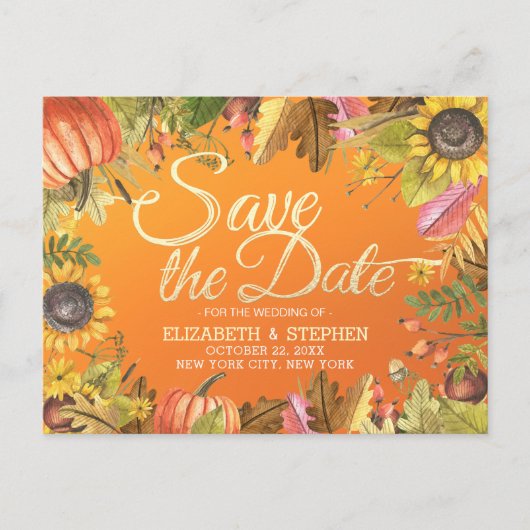 Het huwelijk sparen de Datum herfst Maple laat pom Aankondigingskaart (Voorkant)