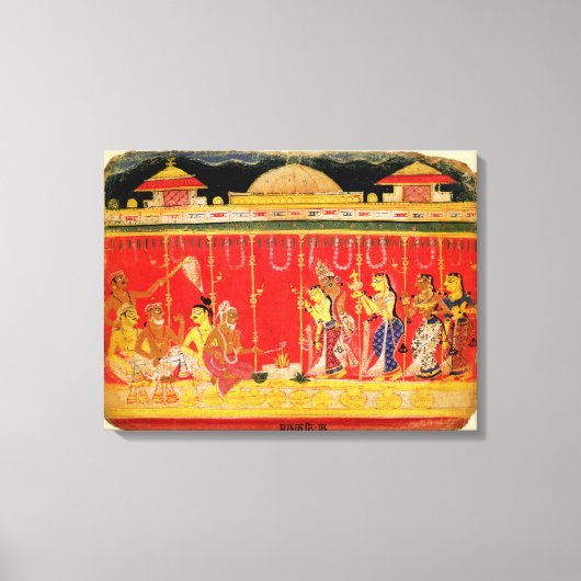 Het huwelijk tussen de ouders van Krishna, uit een Canvas Afdruk (Voorkant)