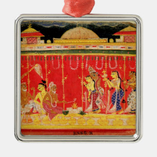 Het huwelijk tussen de ouders van Krishna, uit een Metalen Ornament