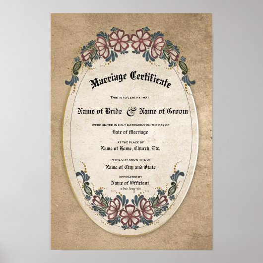 Het huwelijk van het certificaat: (Ornamental Keep Poster (Voorkant)