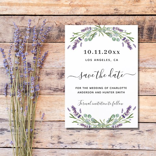 Het huwelijk van Lavender eucalyptus bewaart de da Save The Date