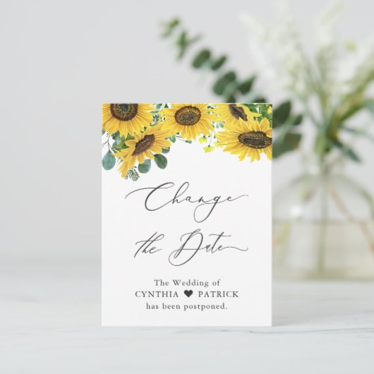 Het huwelijk verandert de Datum Elegant Zonnebloem Briefkaart (Staand voorkant)