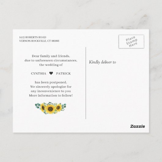 Het huwelijk verandert de Datum Elegant Zonnebloem Briefkaart (Achterkant)