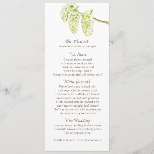 Het huwelijksmenu Groene willow waterverf Menu (Achterkant)