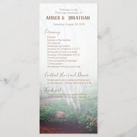 Het huwelijksprogramma van Enchanted Forest Programma (Achterkant)