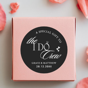 Het I Do Crew Huwelijksfeest Favoriet Zwart en Wit Ronde Sticker