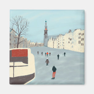 Het ijs die van Amsterdam op de kanalen in de Magneet