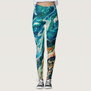 Het ijs en de vis abstract blauw blauwgroen goudwi leggings