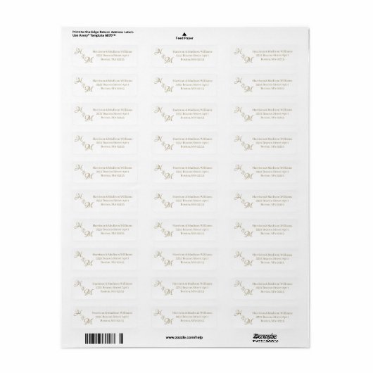 Het initiaal van het bruiloft koppel keert Adres t Etiket (Full Sheet)