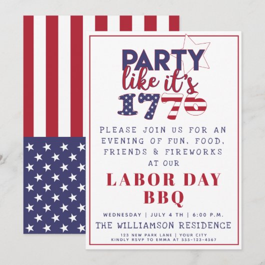 Het is 1776 American Flag Labor Day BBQ Kaart (Voorkant / Achterkant)