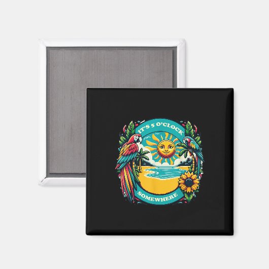 Het is 5 uur ergens-papegaai Summer Beach Magneet (Voorkant / Achterkant)