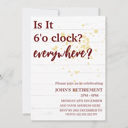 Het is 6 uur overal grappig pensioen gewoonte kaart (Voorkant)