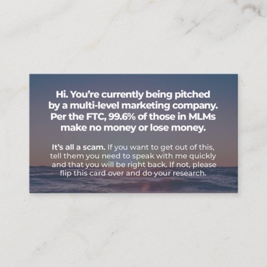 Het is allemaal een Scam - Visitekaartje (Voorkant)