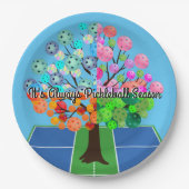 Het is altijd Pickleball Sason - Vier seizoensbome Papieren Bordje (Voorkant)