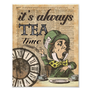 "Het is altijd theetijd" Mad Hatter Dictionary Art Foto Afdruk