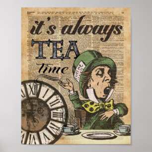 "Het is altijd theetijd" Mad Hatter Dictionary Art Poster