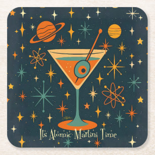 Het is Atomic Martini Tijd Kosmische Sterren Vierkante Kartonnen Onderzetter