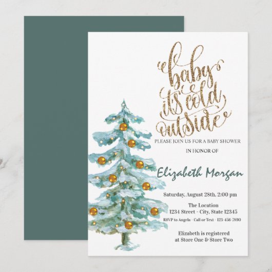 Het is Baby shower Koude Waterverf Pine Tree Kaart (Voorkant / Achterkant)